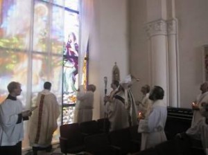 Fr. Myron unveils the Annunciation window